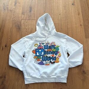 Walt Disney World White Embroidered Hoodie Doodle Park Pullover XS Extra Small